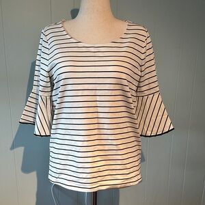 41 Hawthorn Navy and Cream Striped Bell Sleeve Top NWOT